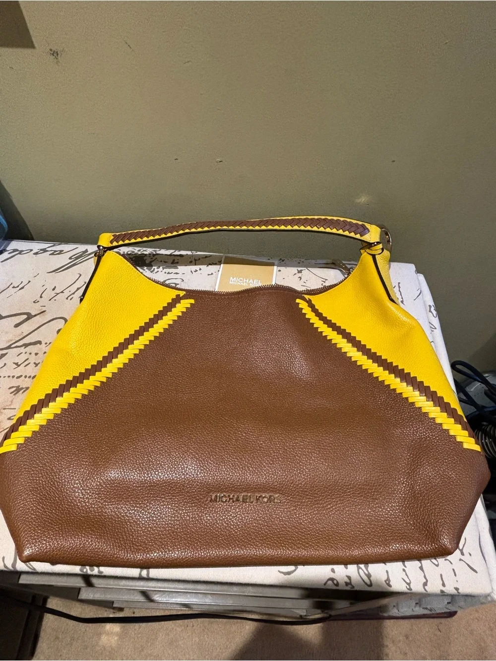 Michael Kors Brown and Yellow Leather Shoulder Hobo